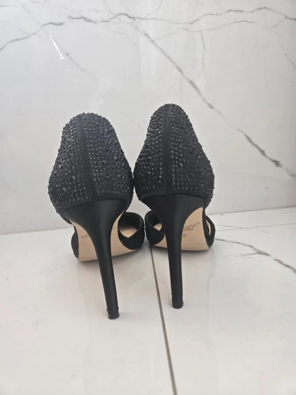 Jewel Badgley Mischka Grace Women's Black Embellished Pointed Toe D'Orsay Heels